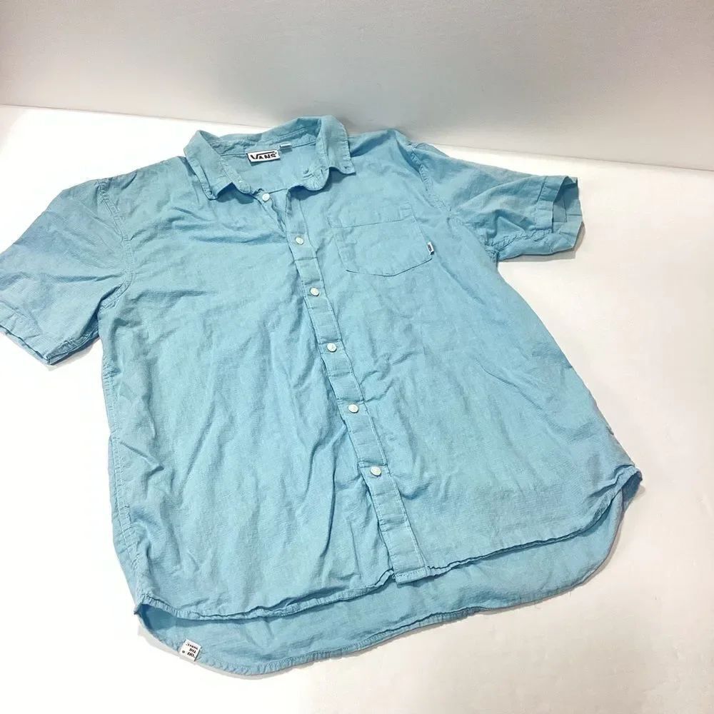 Vans Men’s Button Down Shirt Blue Short Sleeve XL
